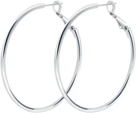 925 Sterling Silver Post Hoop Earrings,18K White Gold Plated Polished Rounded Hoop Earrings For Women, Gift Box Packaging