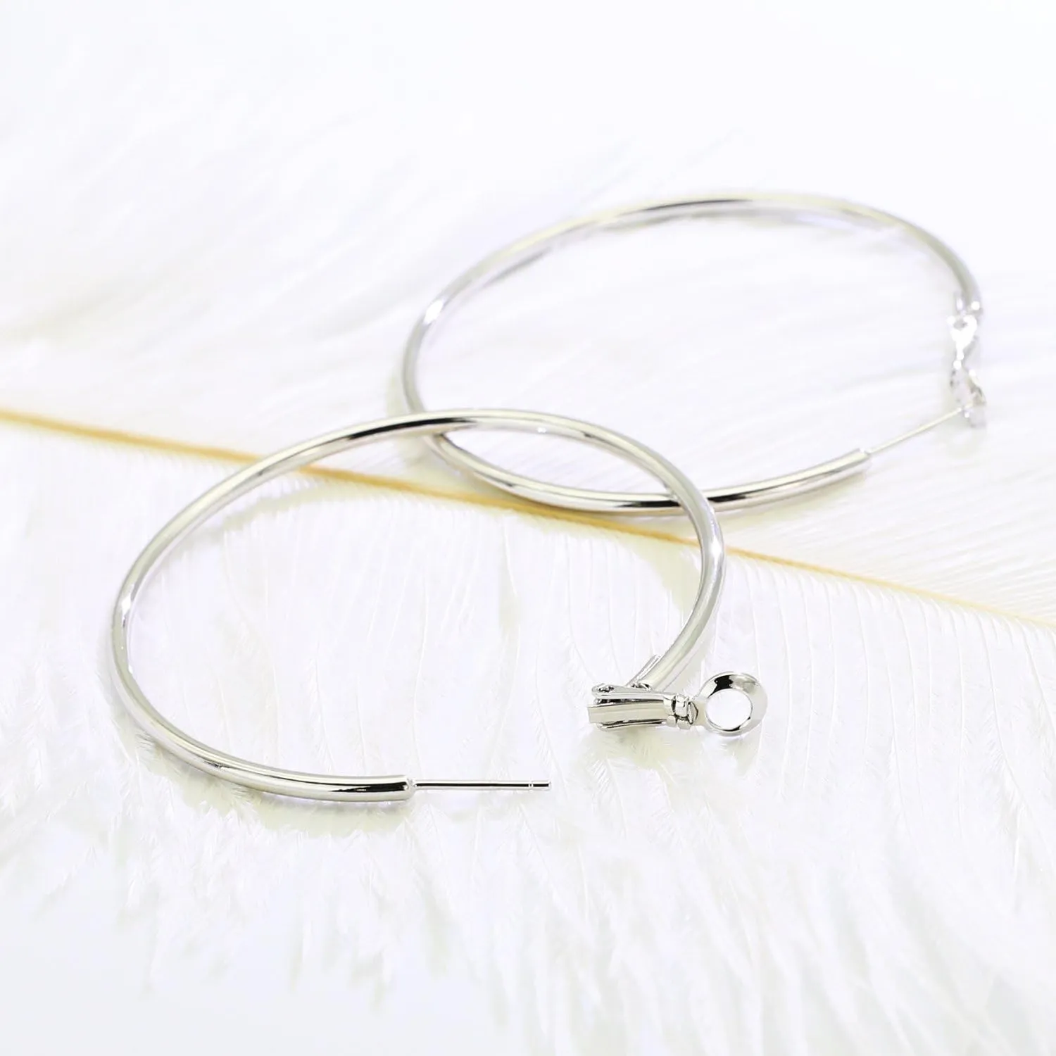 925 Sterling Silver Post Hoop Earrings,18K White Gold Plated Polished Rounded Hoop Earrings For Women, Gift Box Packaging