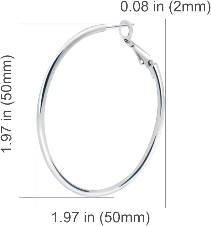 925 Sterling Silver Post Hoop Earrings,18K White Gold Plated Polished Rounded Hoop Earrings For Women, Gift Box Packaging