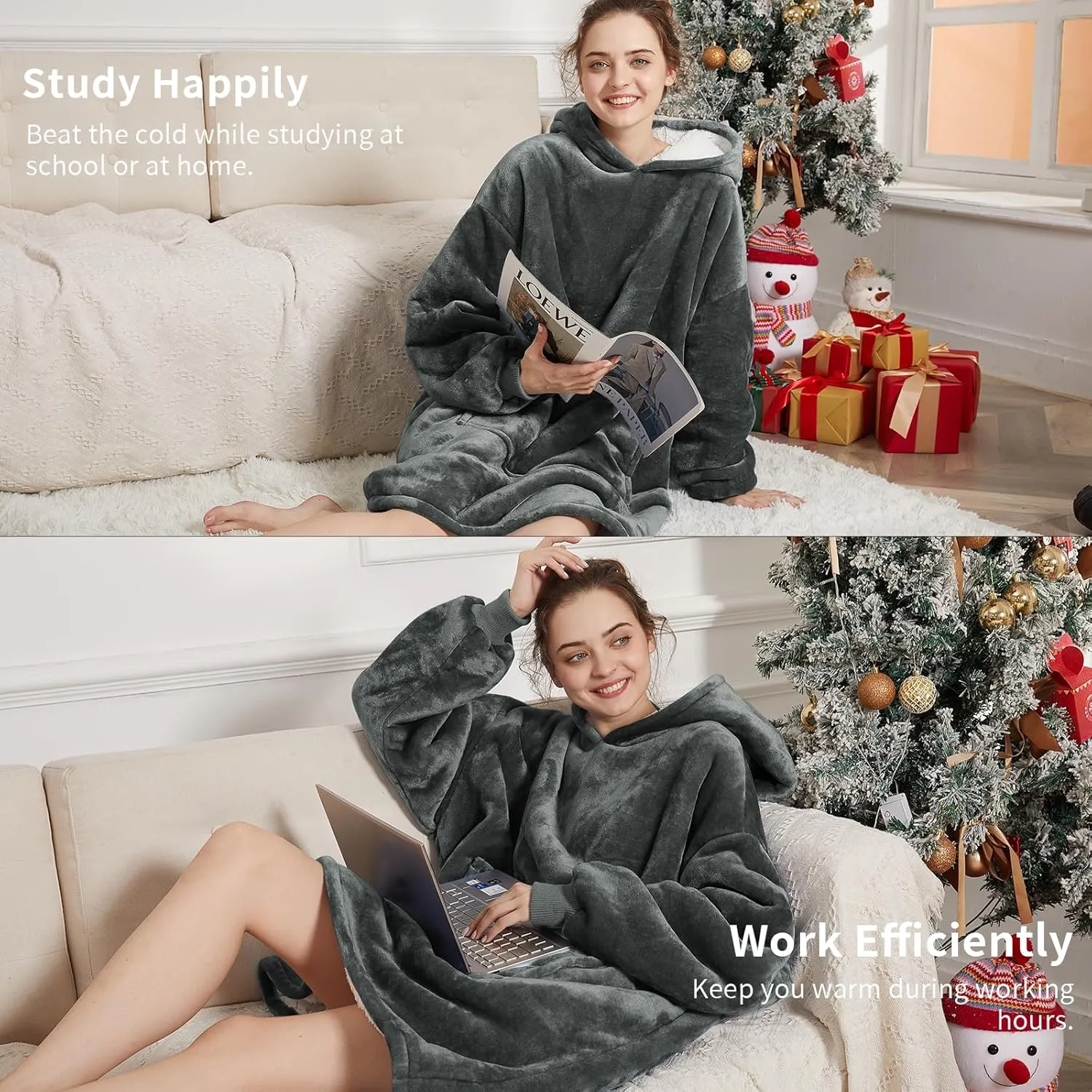Aemilas Wearable Blanket Hoodie - Warm Sherpa Blanket Sweatshirt as Gifts for Adult Women Mom Men, One Size Fits All