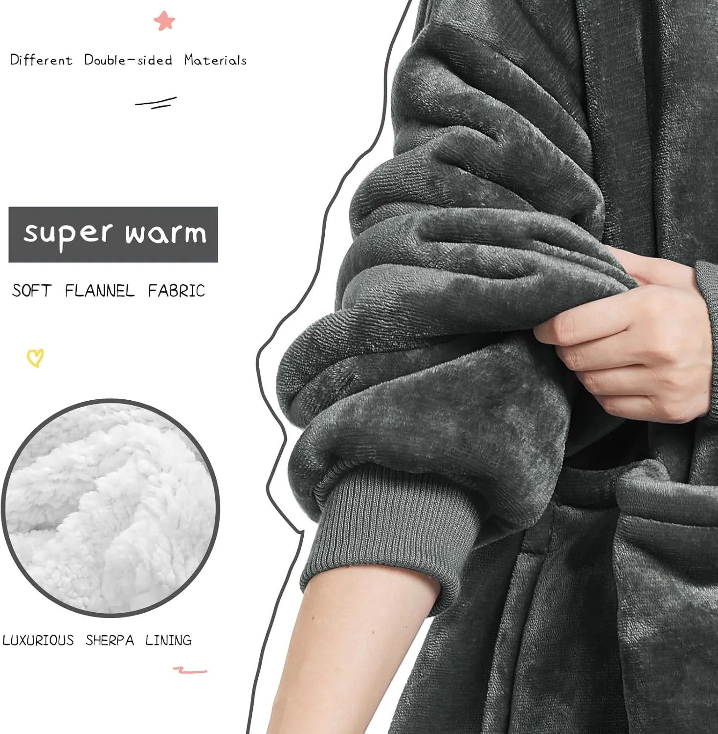 Aemilas Wearable Blanket Hoodie - Warm Sherpa Blanket Sweatshirt as Gifts for Adult Women Mom Men, One Size Fits All