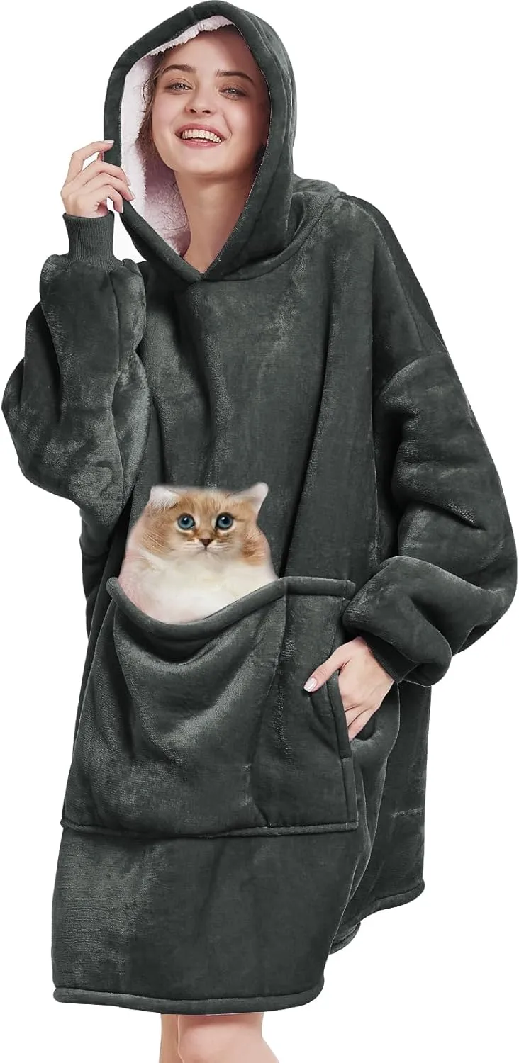 Aemilas Wearable Blanket Hoodie - Warm Sherpa Blanket Sweatshirt as Gifts for Adult Women Mom Men, One Size Fits All