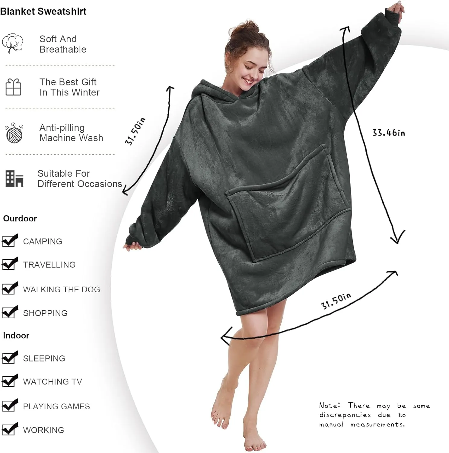 Aemilas Wearable Blanket Hoodie - Warm Sherpa Blanket Sweatshirt as Gifts for Adult Women Mom Men, One Size Fits All