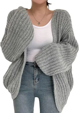 BAIMORE Women's Balloon Sleeve Cardigan Chunky Knit Solid Casual Loose Sweater