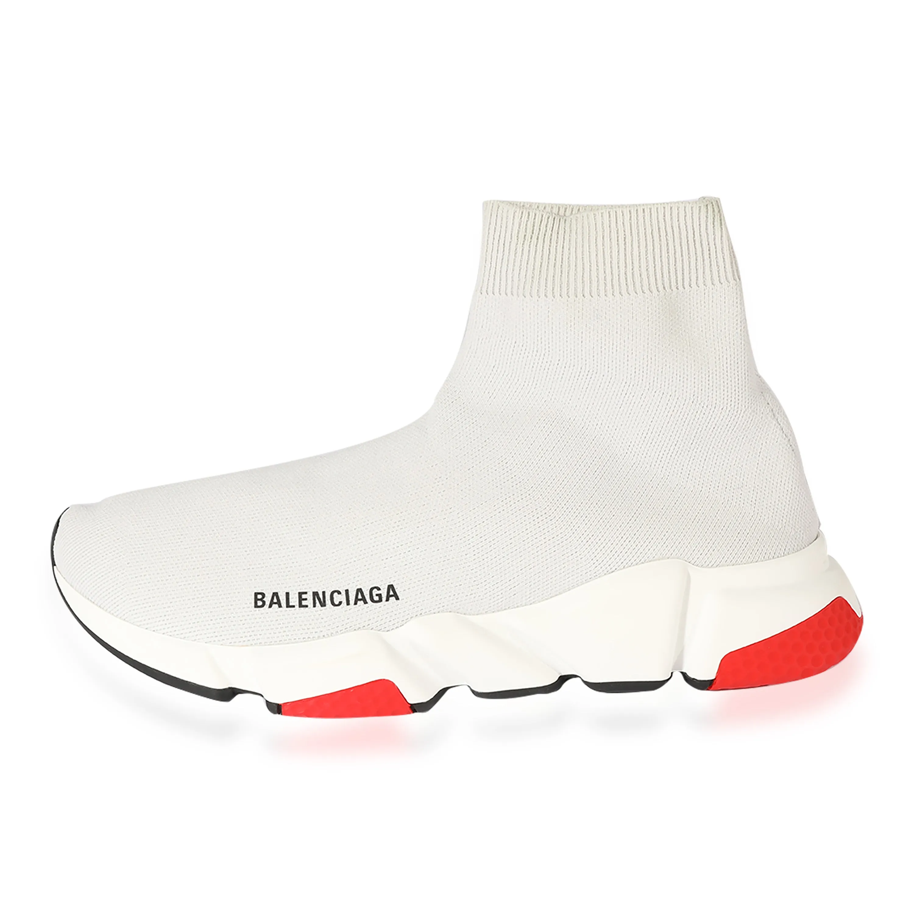 Balenciaga Speed Trainer in Sleek Grey and Vibrant Red - High-Performance Fashion Sneakers