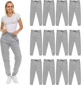 BILLIONHATS 12 Pack Women Jogger Sweatpants, Bulk Comfy Fleece-Lined with Ribbed Cuffs for Charities & Shelter Home Donations