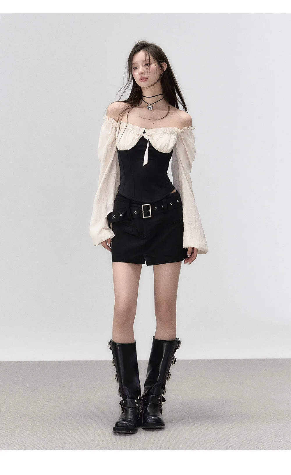 Black A-line Waistbelt Mini Skirt