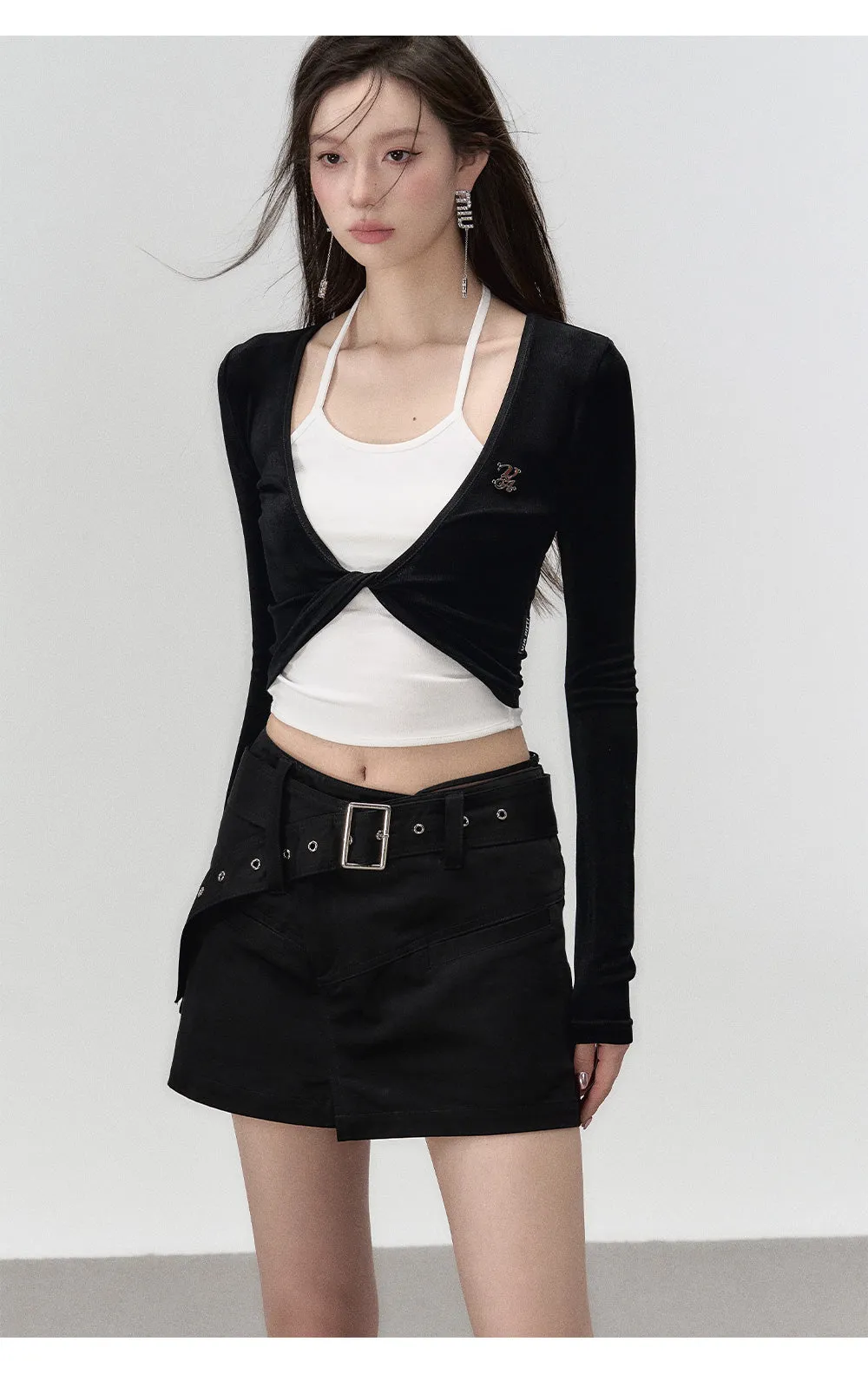 Black A-line Waistbelt Mini Skirt