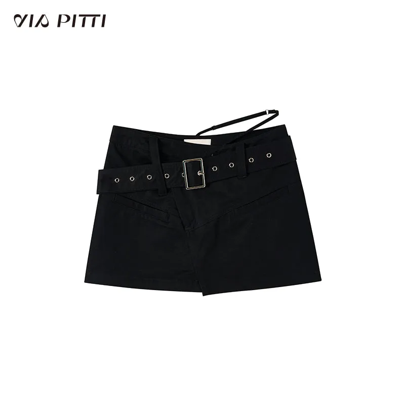 Black A-line Waistbelt Mini Skirt