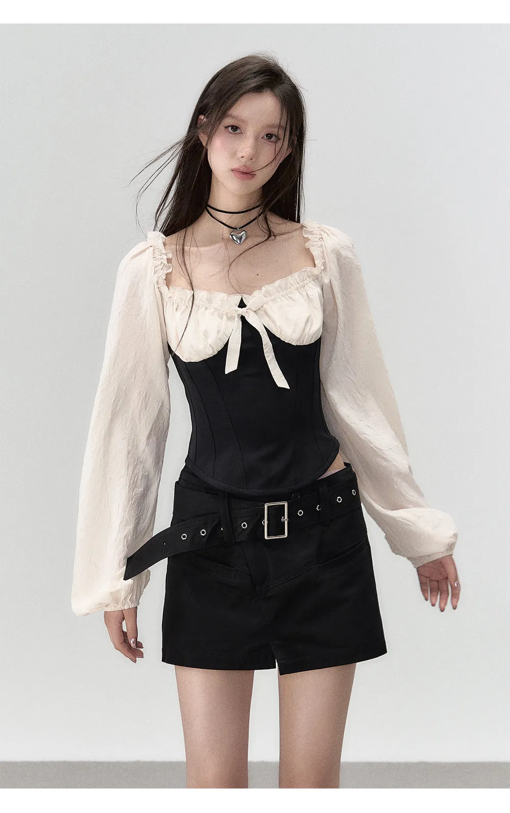 Black A-line Waistbelt Mini Skirt