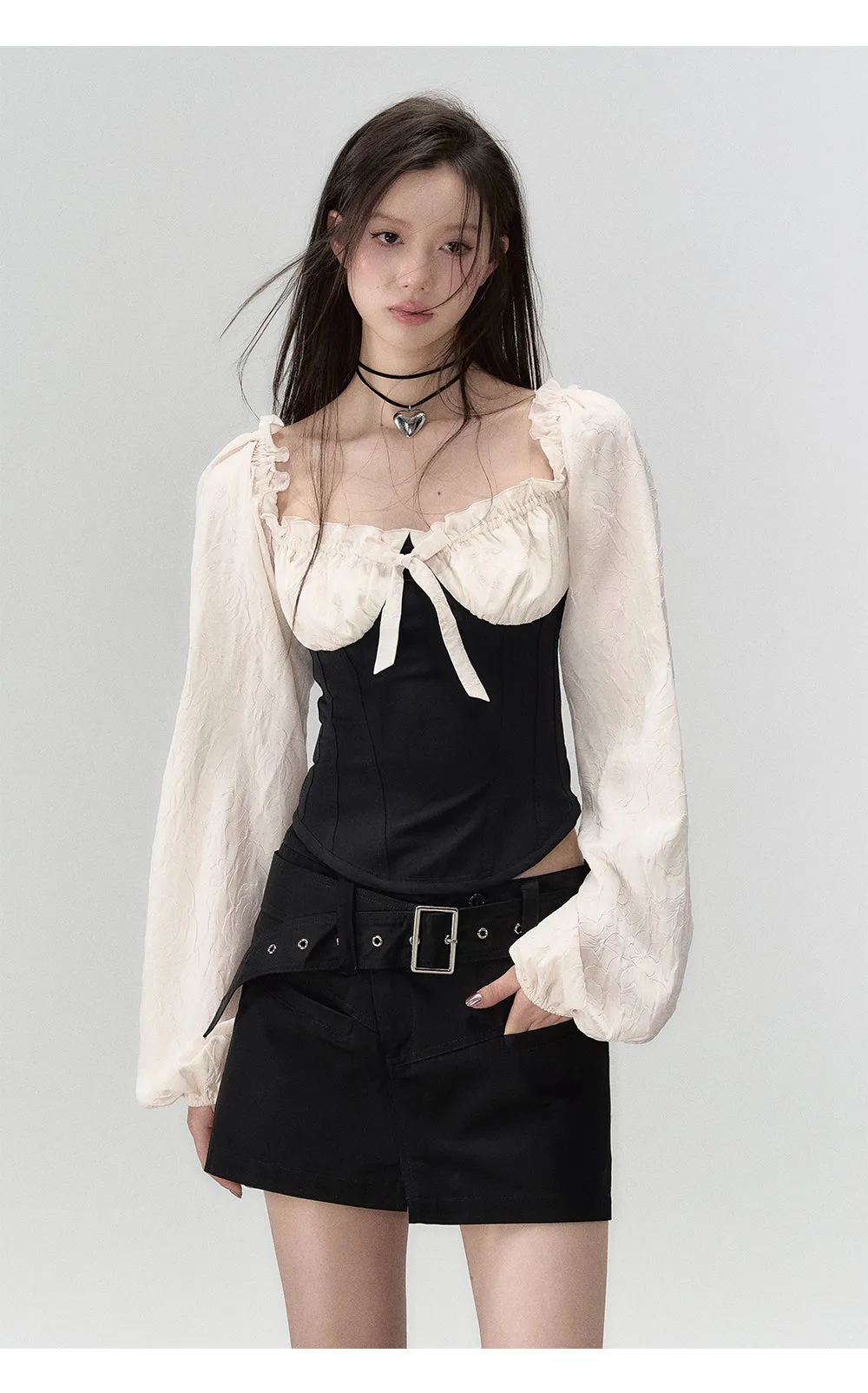 Black A-line Waistbelt Mini Skirt