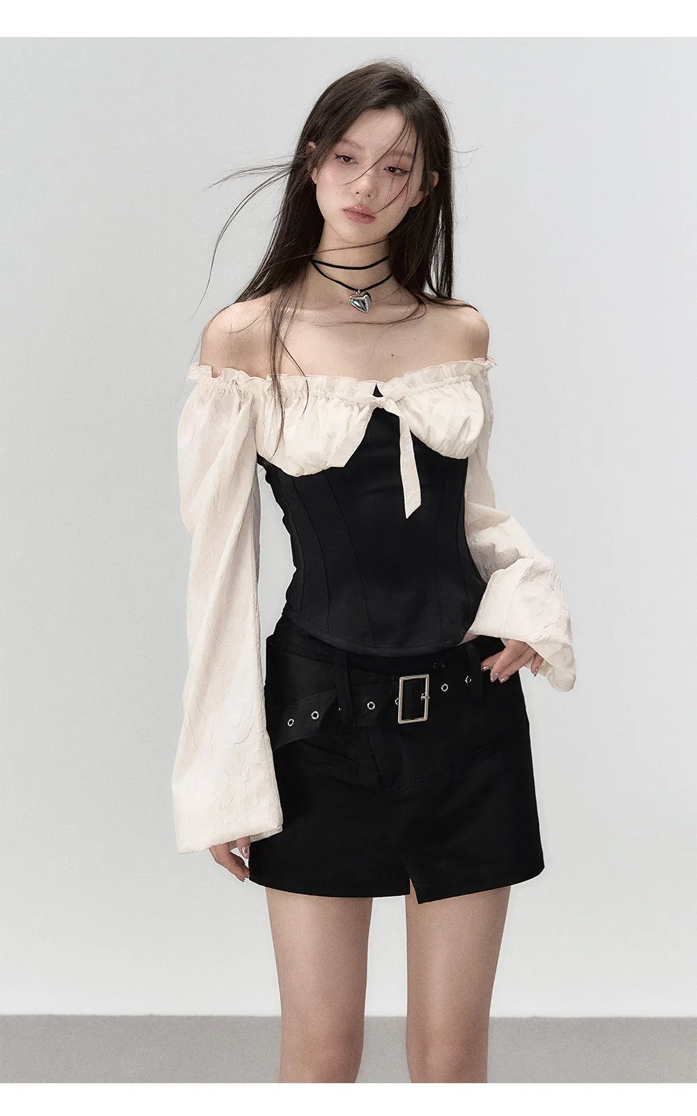 Black A-line Waistbelt Mini Skirt