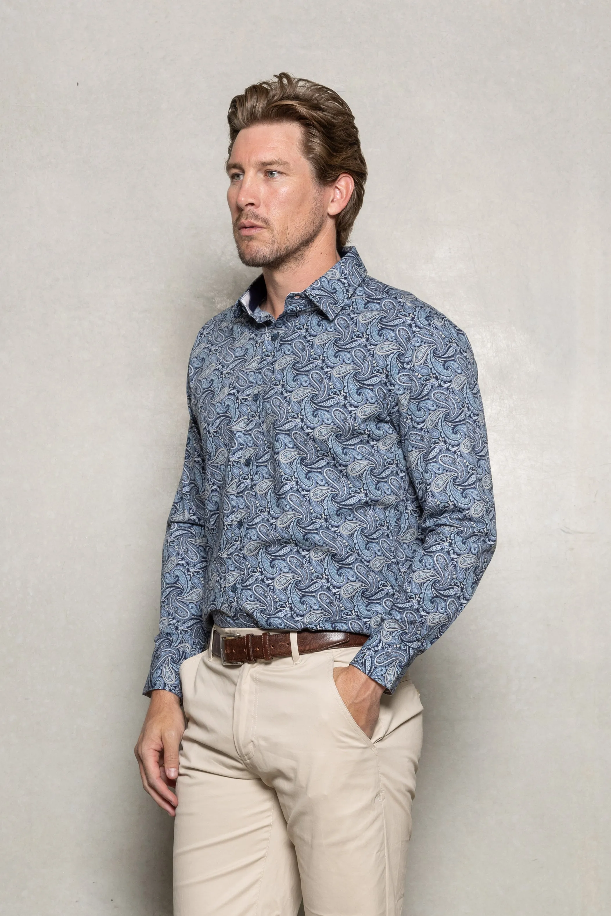Blake Paisely Print Shirt: Thunderstorm