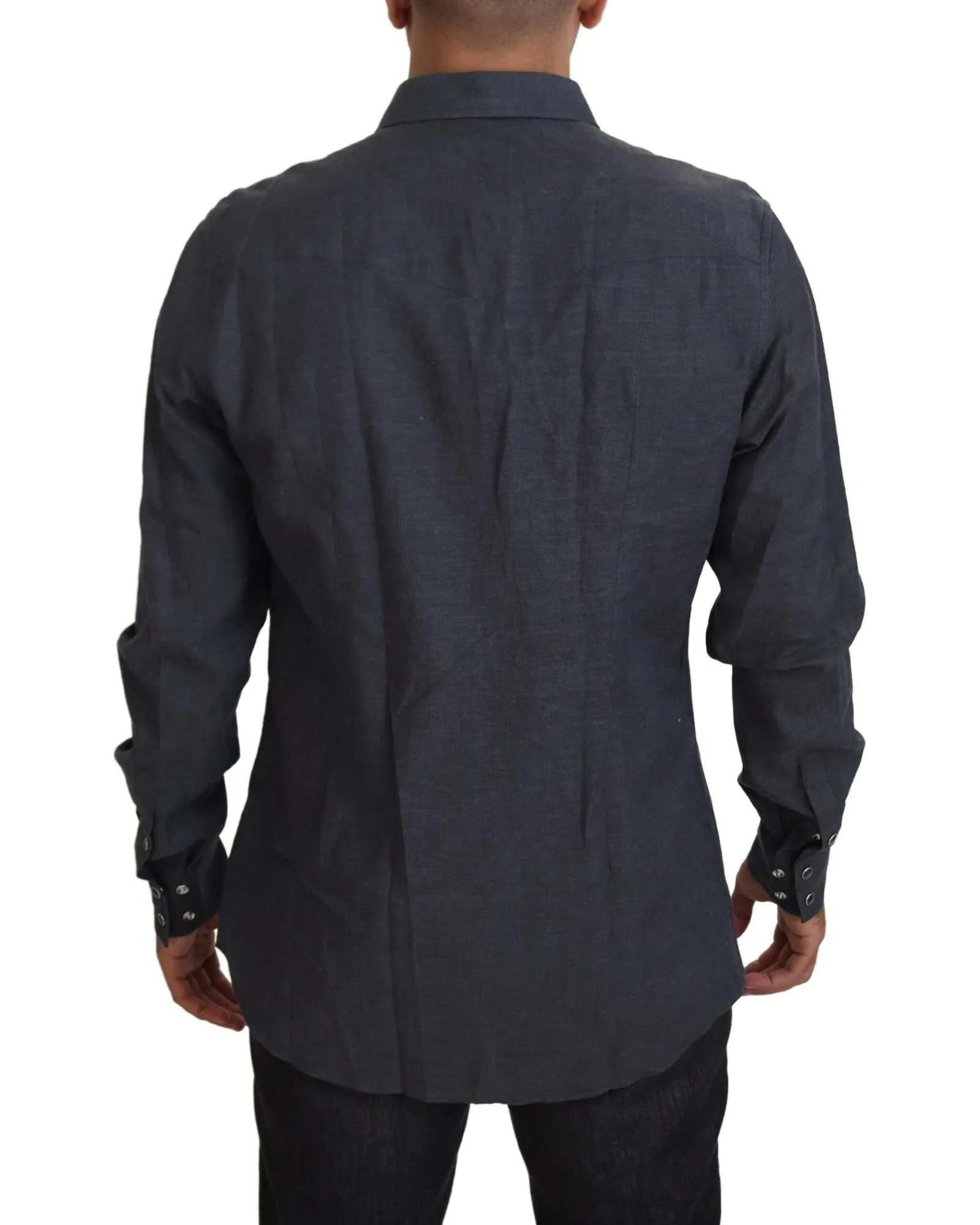 Blue Denim Slim Fit Shirt with Crystal Bee Embellishments