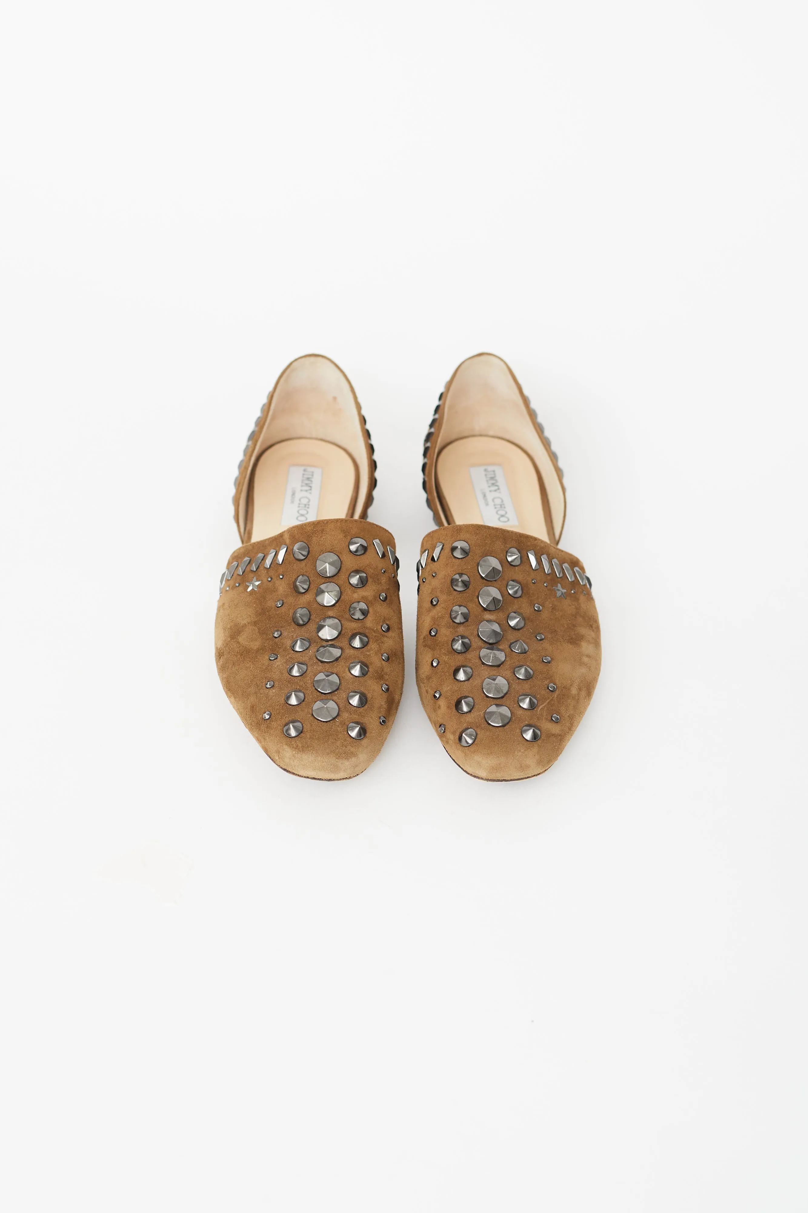 Brown Leather Studded Globe Flat