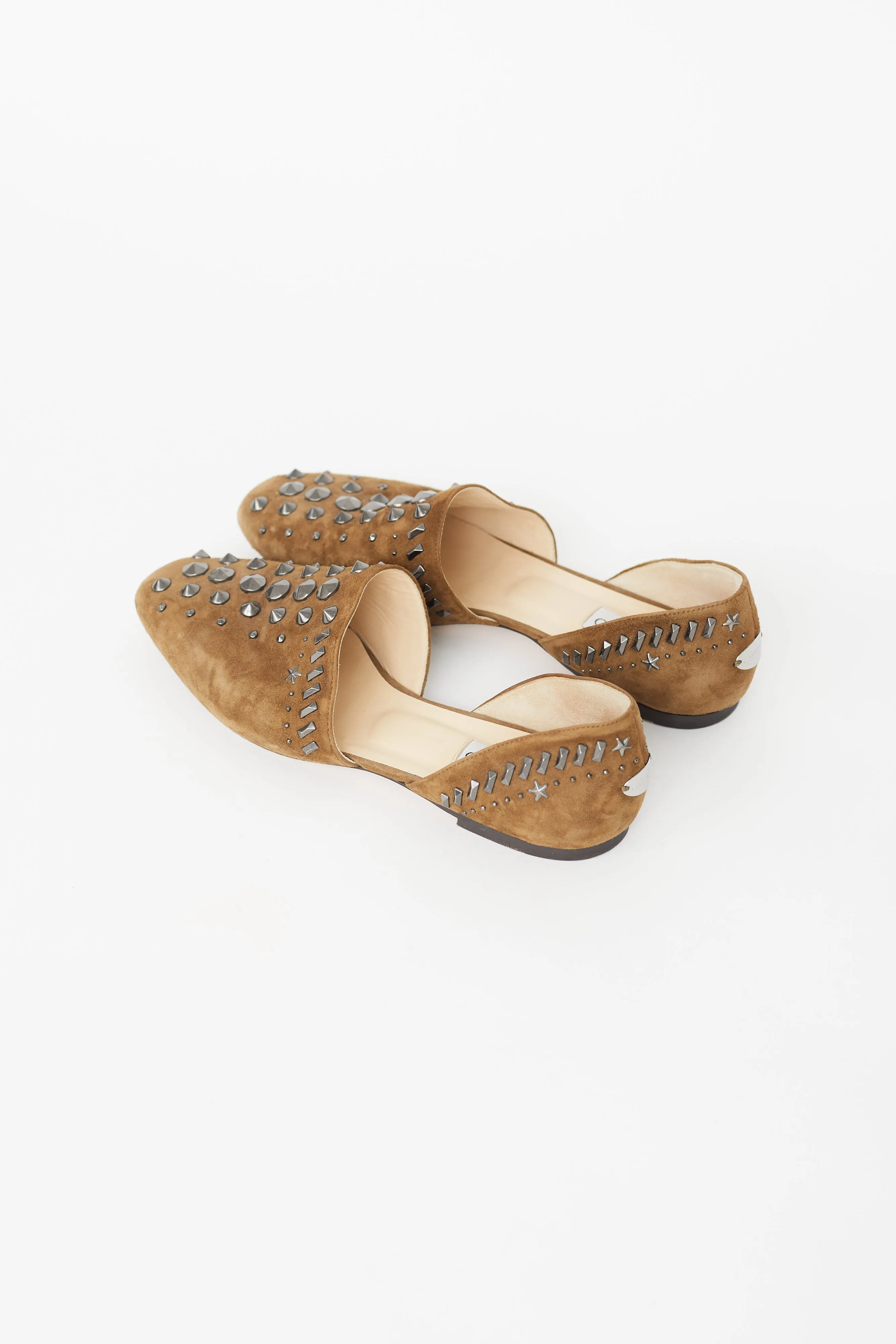 Brown Leather Studded Globe Flat