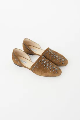 Brown Leather Studded Globe Flat