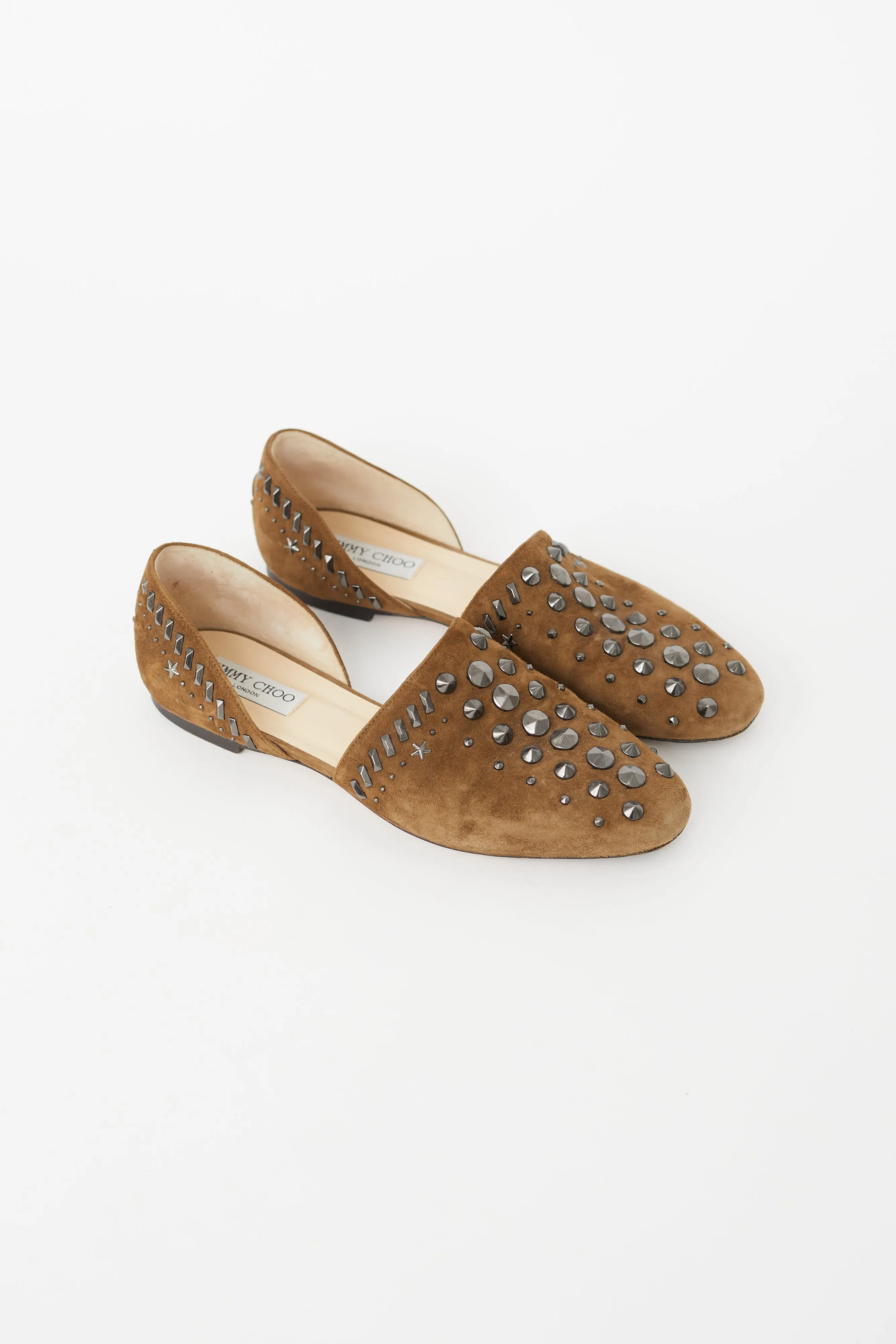 Brown Leather Studded Globe Flat
