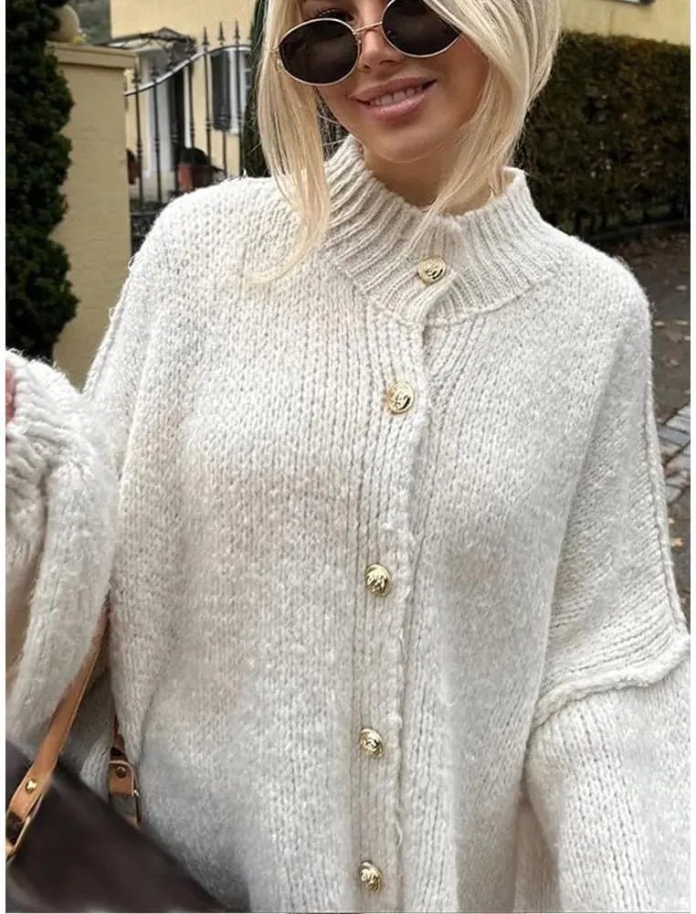 Button Up Cardigan Oversized Cardigans for Women Trendy Cute Gold Button Cardigans Old Money Fall Tops