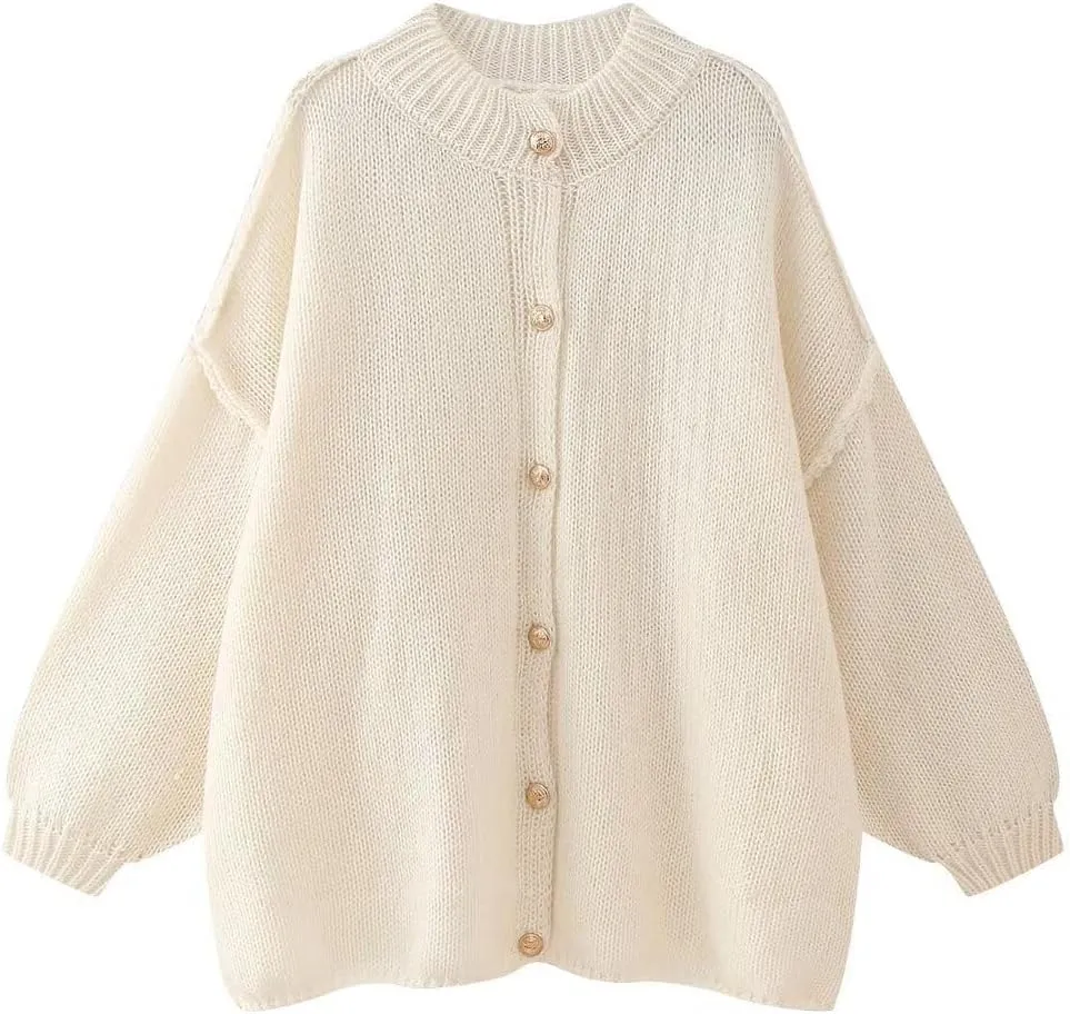 Button Up Cardigan Oversized Cardigans for Women Trendy Cute Gold Button Cardigans Old Money Fall Tops