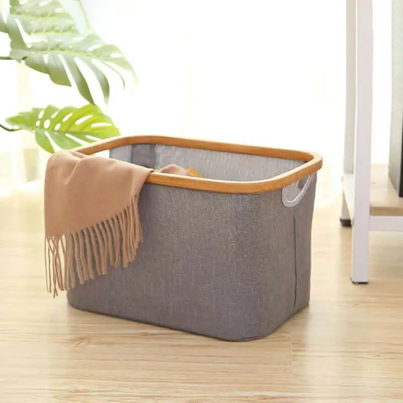 Canvas & Bamboo Storage Bin - Gray