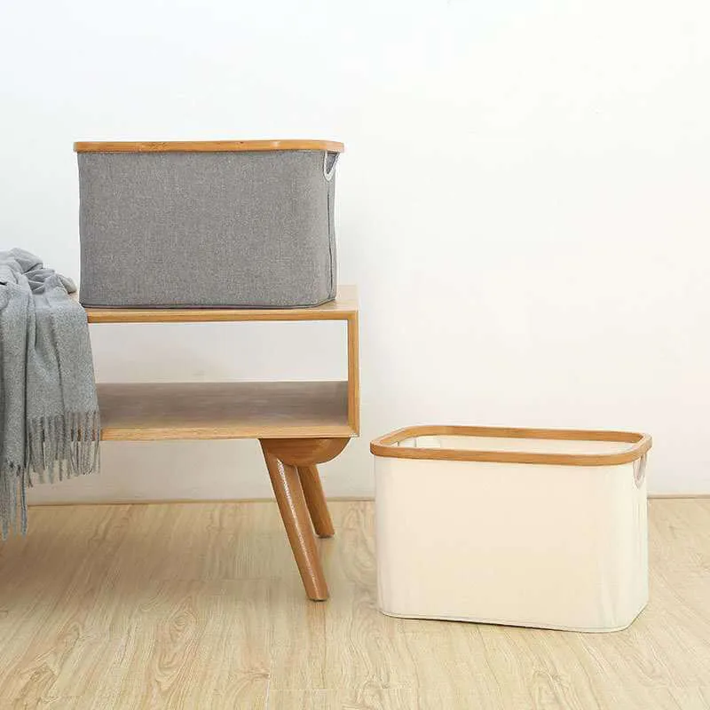 Canvas & Bamboo Storage Bin - Gray