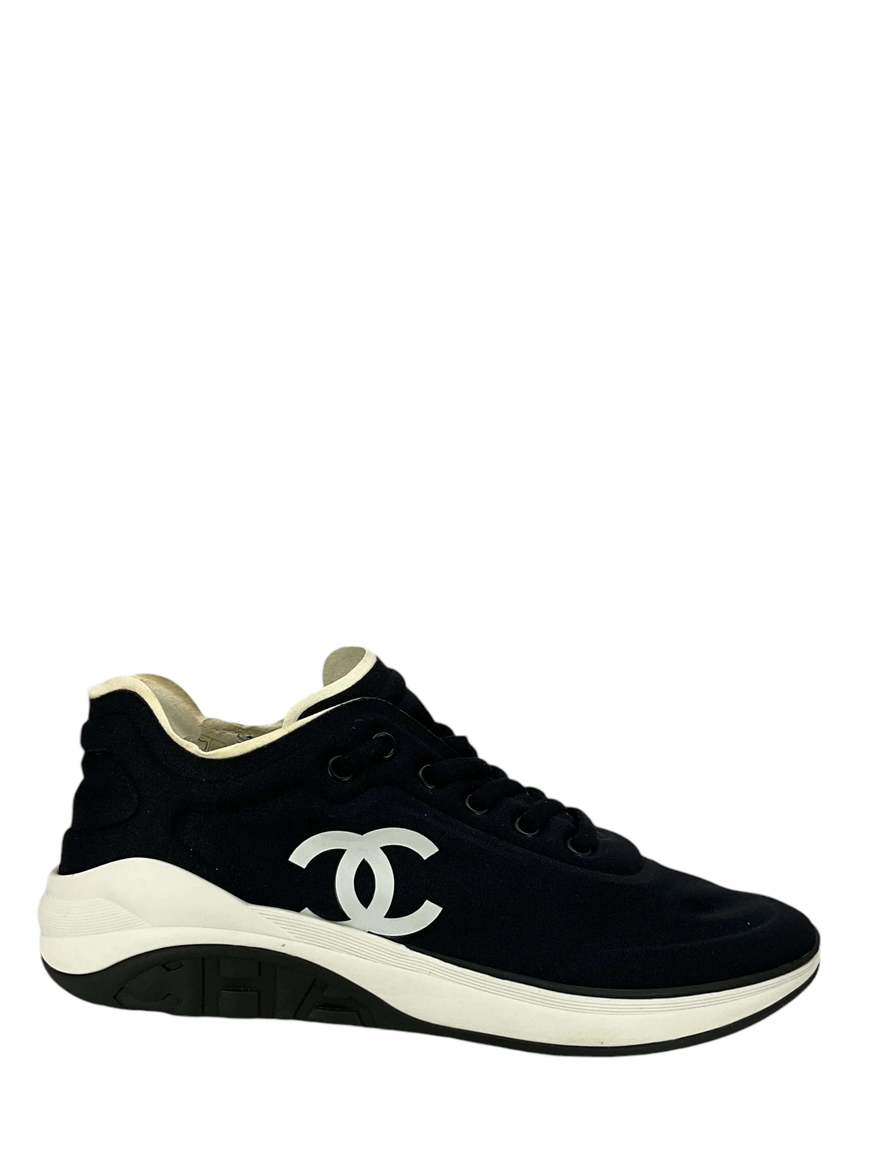 CHANEL Luxe Lycra Fabric CC Logo Sneakers - Size 9 - Stylish and Comfortable Footwear
