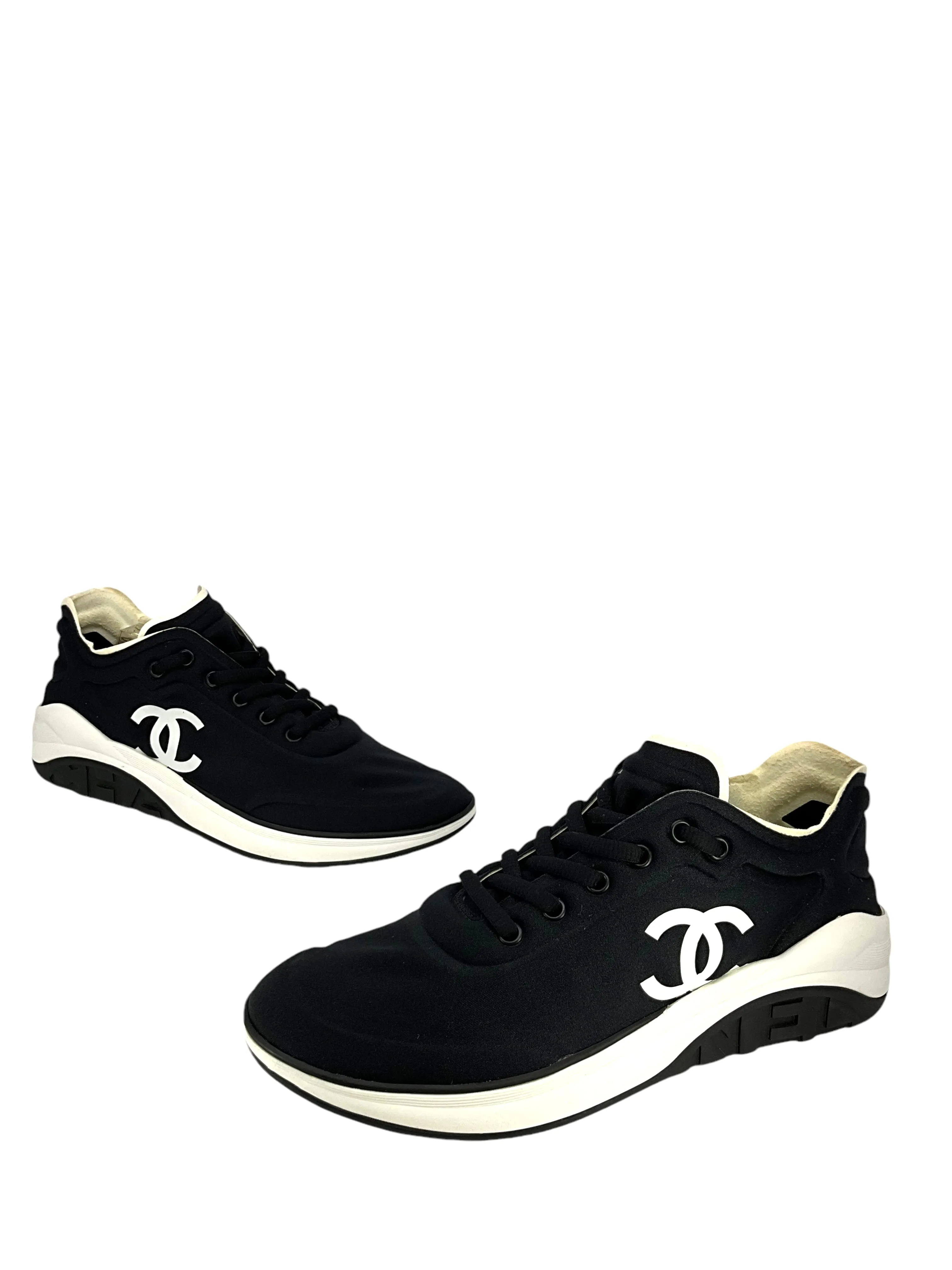 CHANEL Luxe Lycra Fabric CC Logo Sneakers - Size 9 - Stylish and Comfortable Footwear