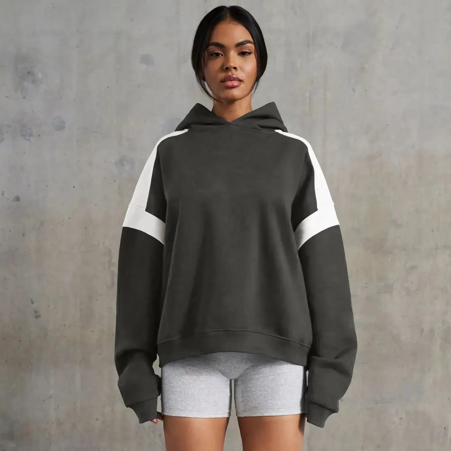 Contrast Colour Drop Shoulder Women's Hoodie