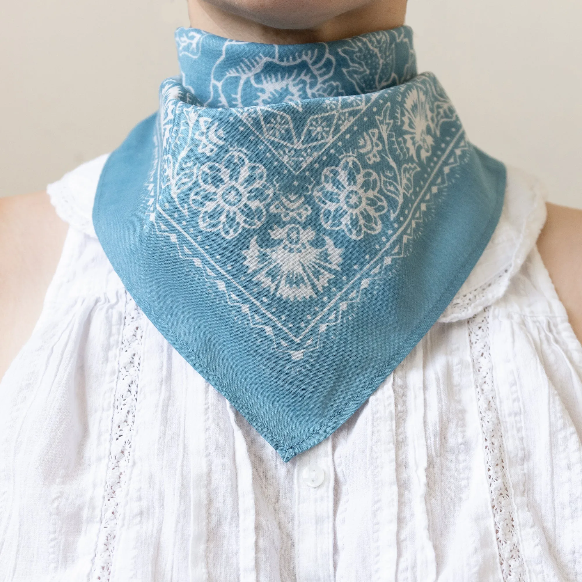 Cotton Rosey Bandana- Faded Blue