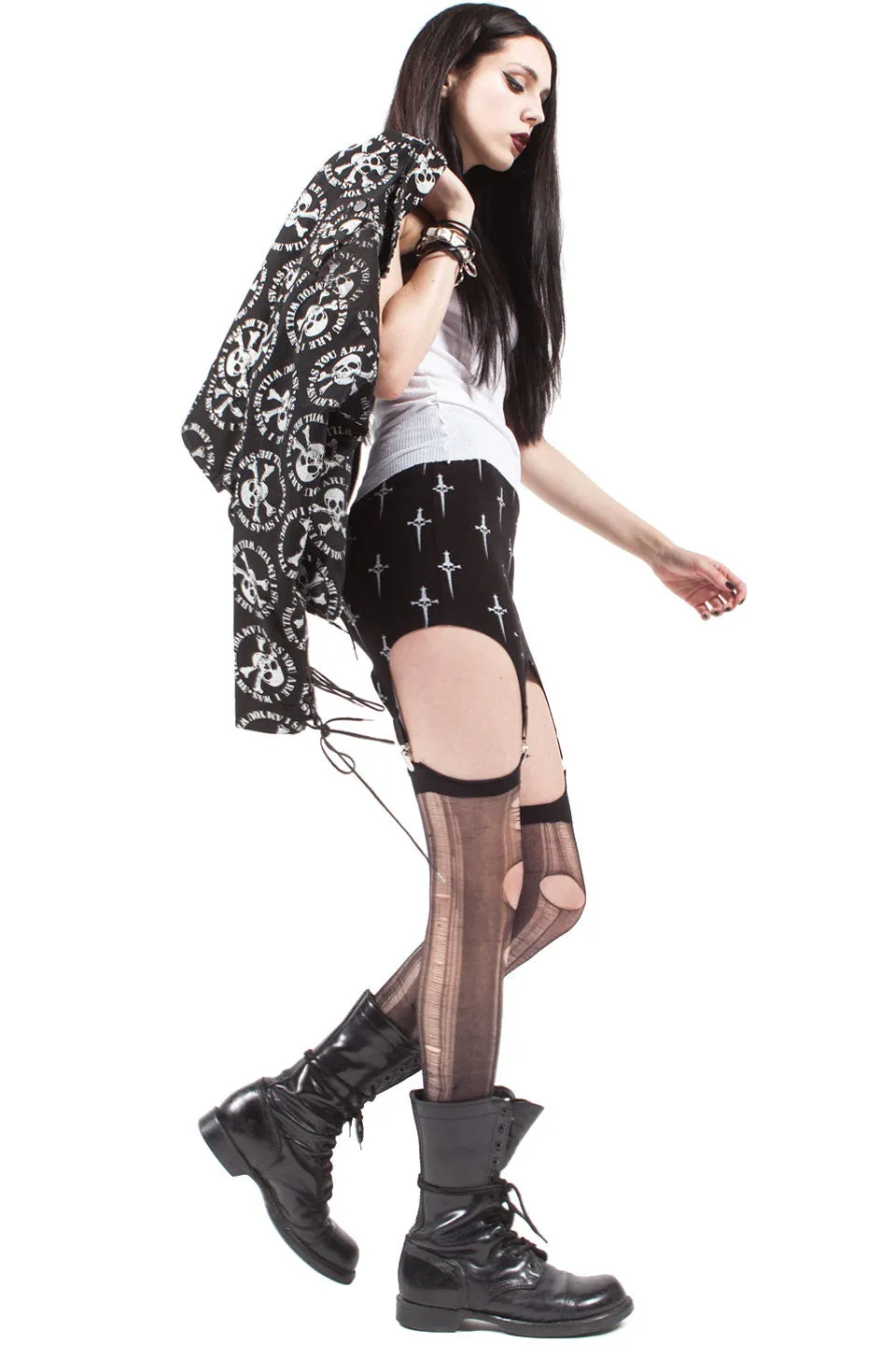 Dagger Print Garter Clip Skirt