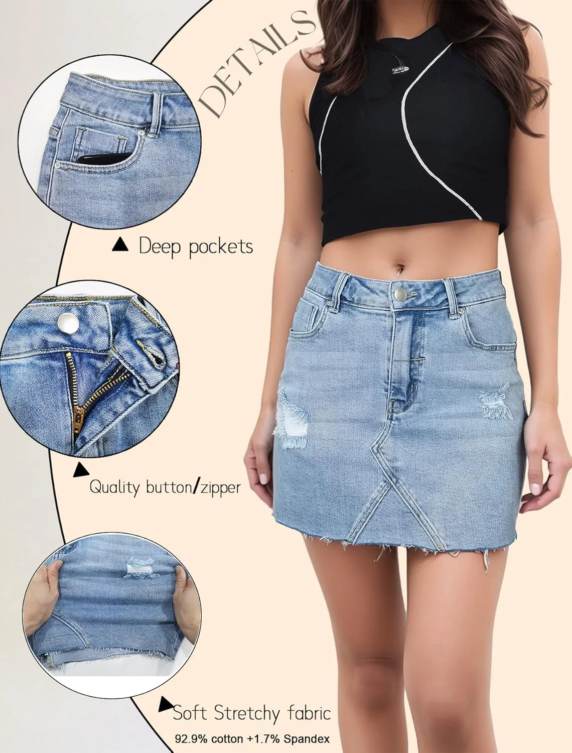 Denim Skirt Women Mini High Waisted Stretchy Summer Jean Skirts