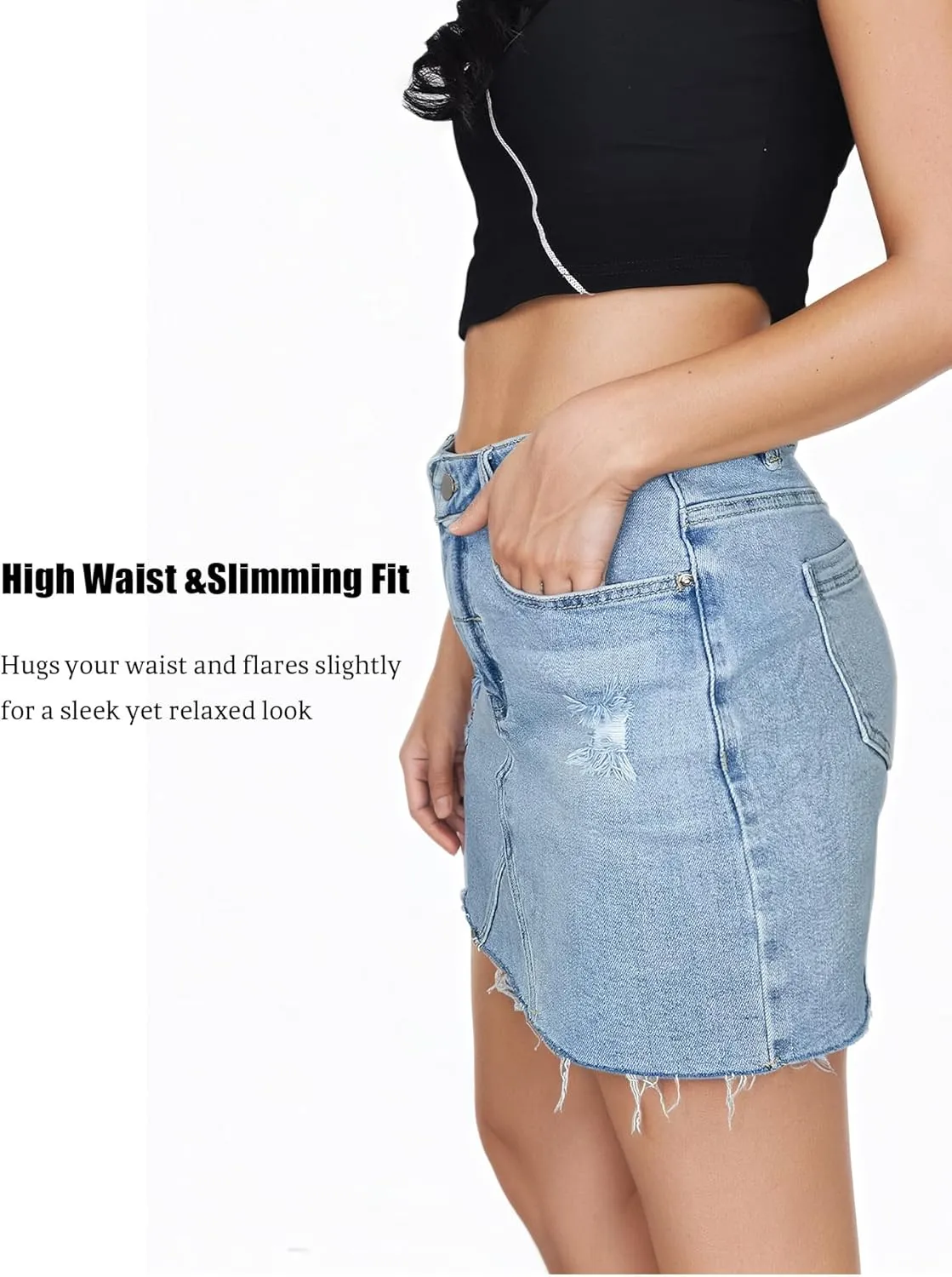 Denim Skirt Women Mini High Waisted Stretchy Summer Jean Skirts