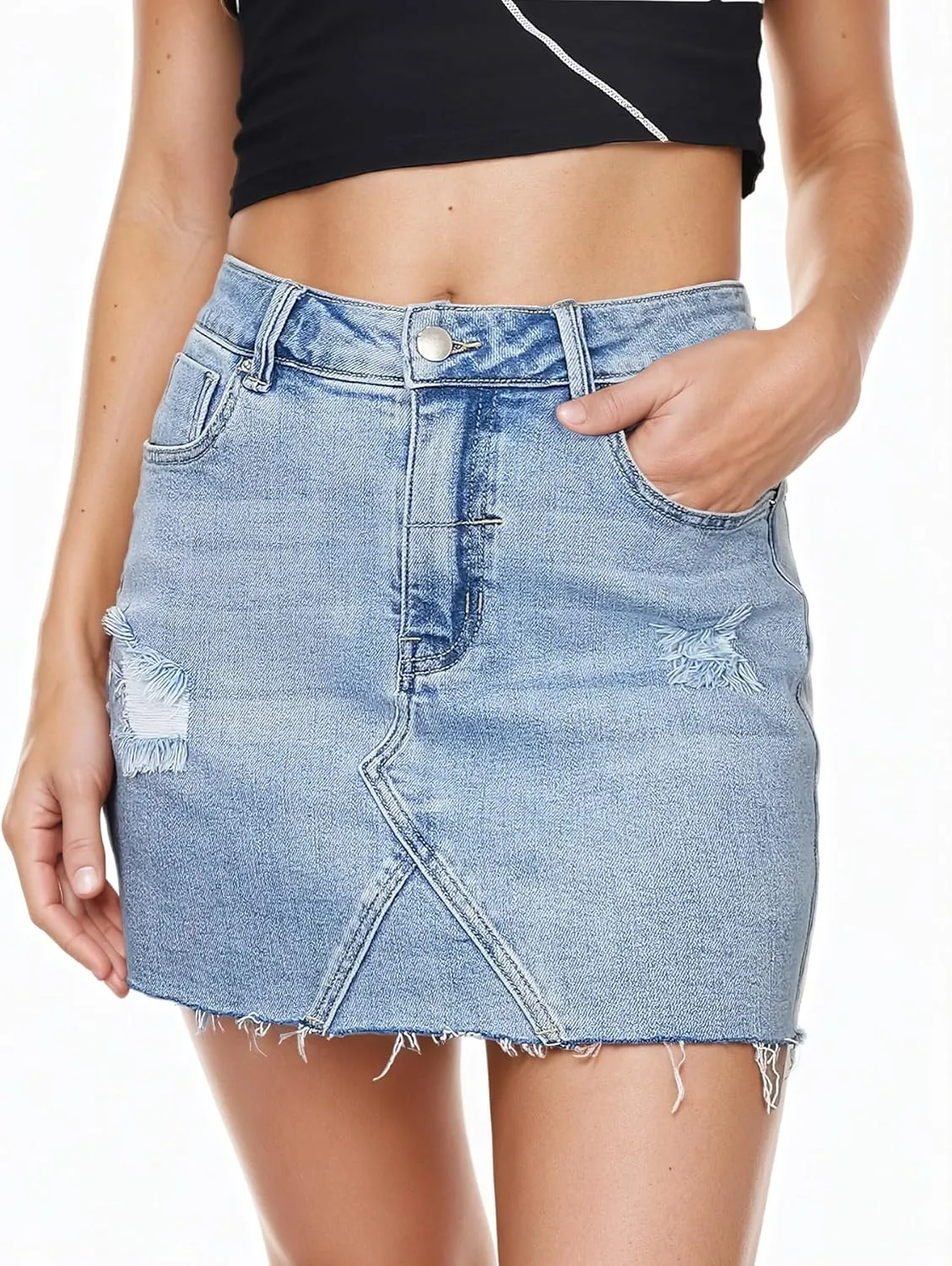 Denim Skirt Women Mini High Waisted Stretchy Summer Jean Skirts