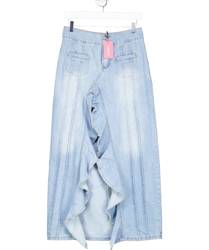 Edikted Blue Valencia Ruffle Maxi Skirt UK S