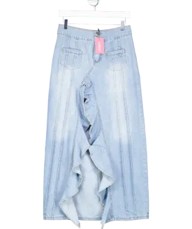 Edikted Blue Valencia Ruffle Maxi Skirt UK S