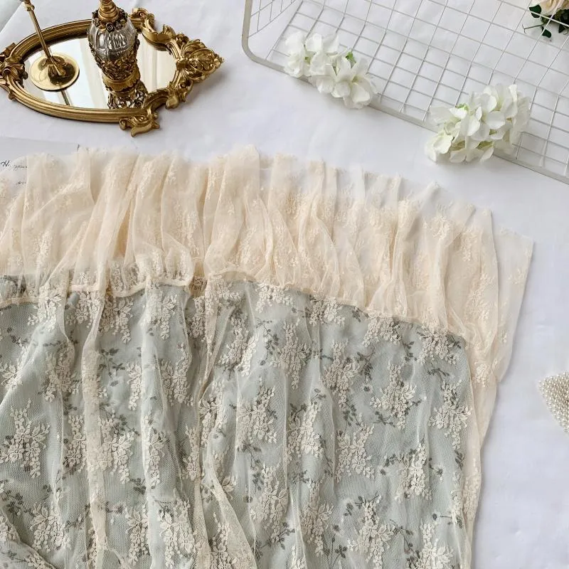 Elegant Beige Floral Fairy Dress - French Vintage Charm