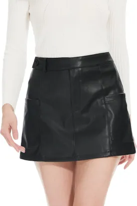 Fahsyee Women's Faux Leather Skirt, Black High Waisted Stretchy Zipper Mini A Line Pencil Short Plus Size S-XXL