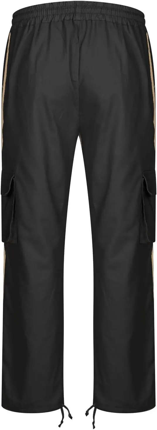 Finelylove Mens Cargo Pants Straight Fit Cargo Pants Elastic Waist Casual Sweatpants Trousers with Drawstring Ankle