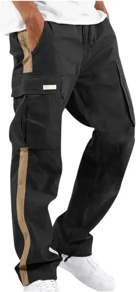 Finelylove Mens Cargo Pants Straight Fit Cargo Pants Elastic Waist Casual Sweatpants Trousers with Drawstring Ankle