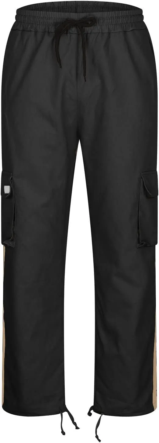 Finelylove Mens Cargo Pants Straight Fit Cargo Pants Elastic Waist Casual Sweatpants Trousers with Drawstring Ankle