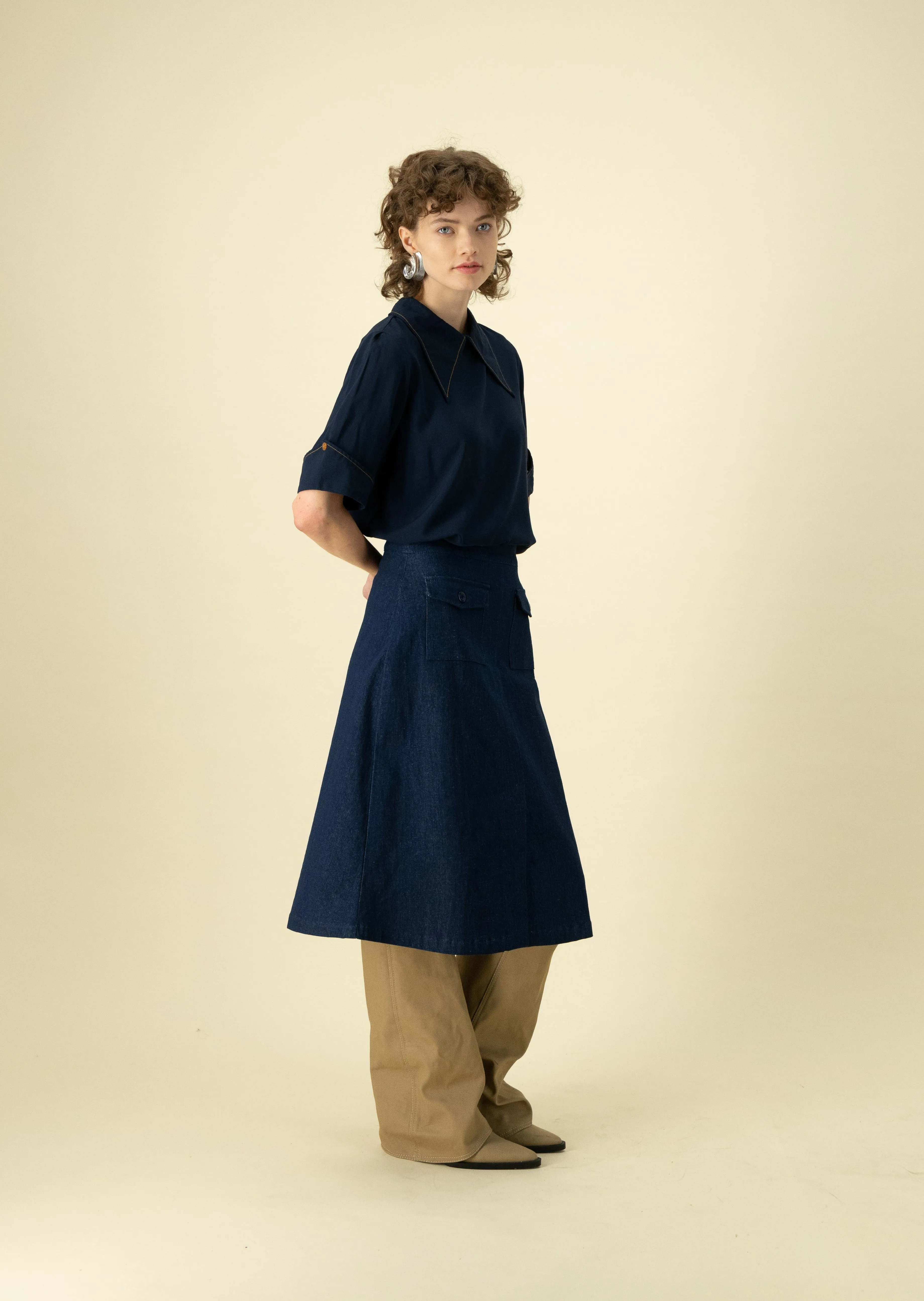 Gallery Pocket Skirt Blue Denim