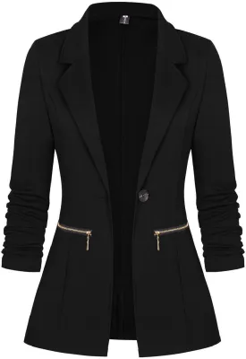 Genhoo Womens Long Sleeve Blazer Open Front Cardigan Jacket Work Office Blazer Coat Black XL