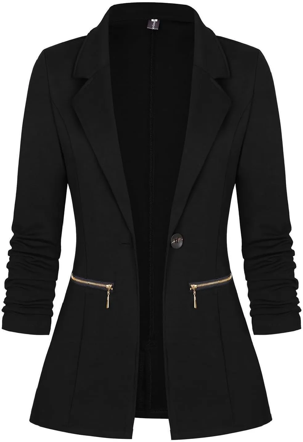 Genhoo Womens Long Sleeve Blazer Open Front Cardigan Jacket Work Office Blazer Coat Black XL