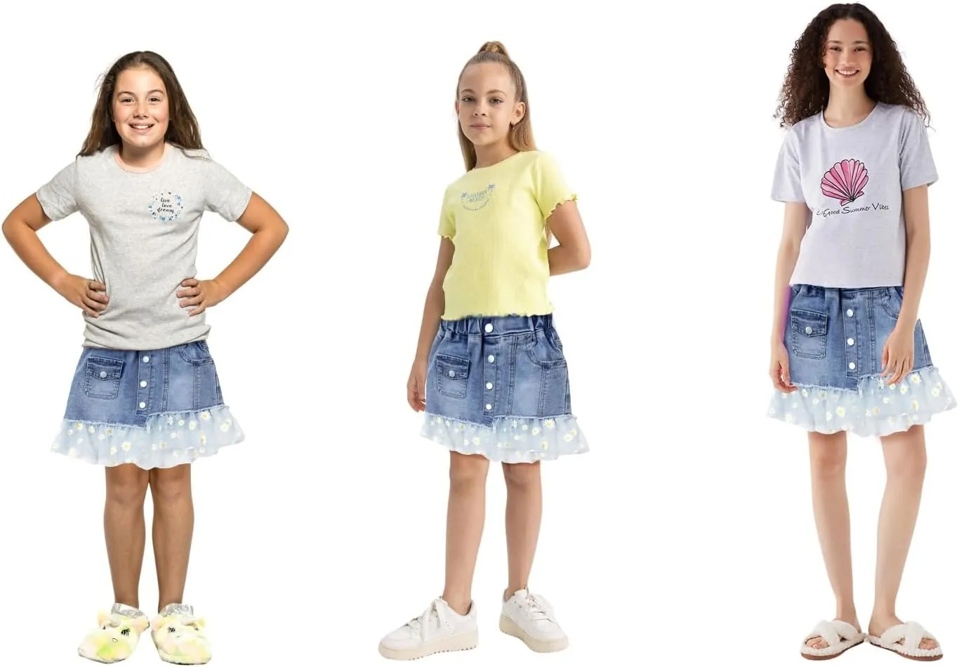 Girls Kids Denim Lace Skirt Pretty Cute Casual Mini Stretch Elastic Waist Flared Plain Tutu Skirt