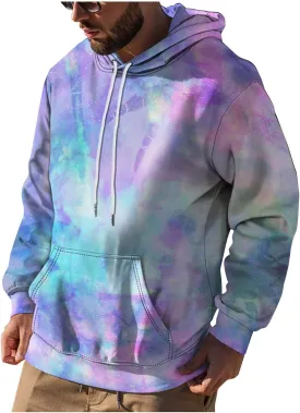 GOFULY Mens Sweatshirt Hoodie Lightweight Fall Tie Dye Hoodies Long Sleeve Pullover Sweatshirts Drawstring Shirt With Pocket