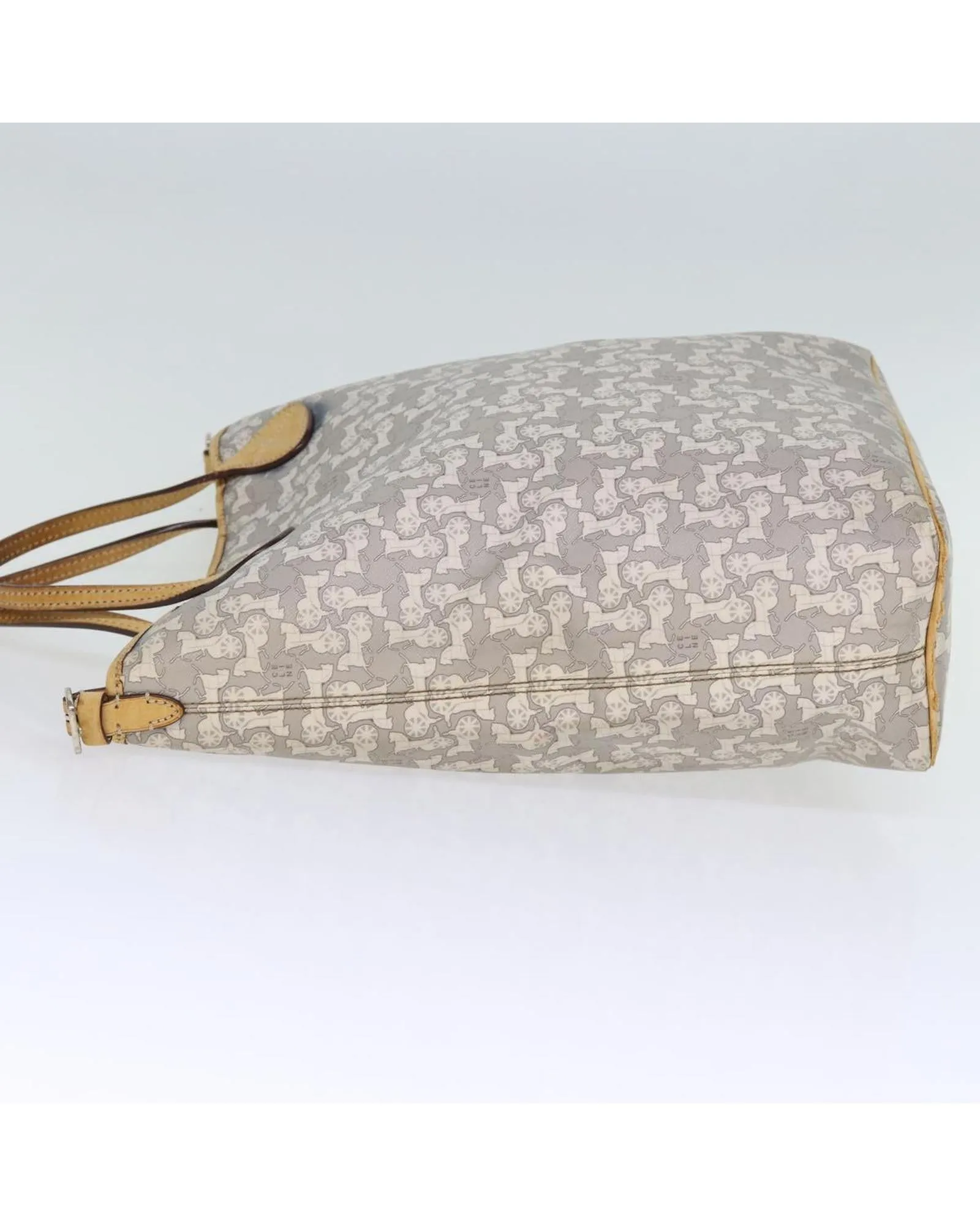 Gray Horse Carriage Canvas Tote Bag with Leather Trim