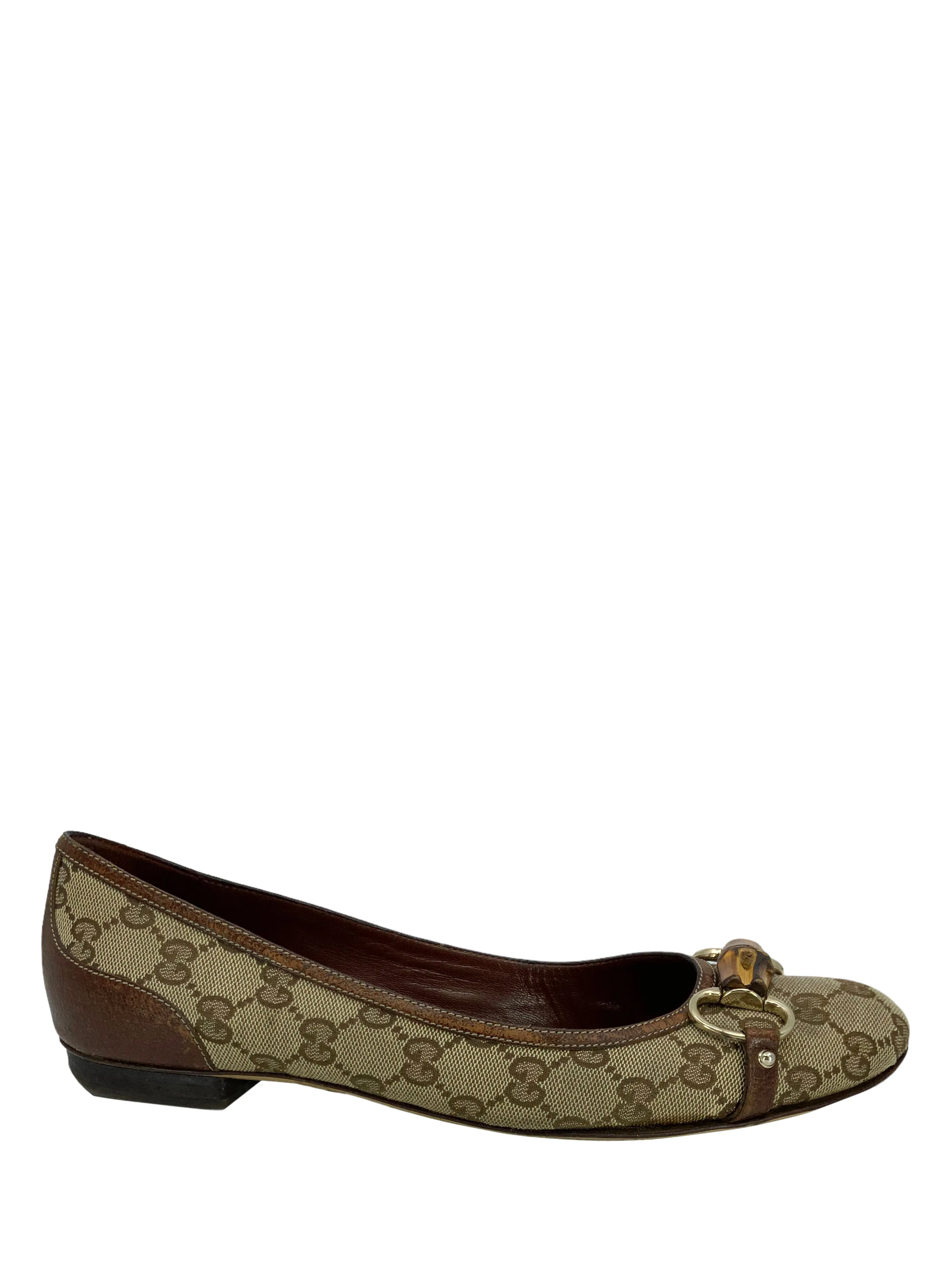 Gucci Vintage GG Canvas Bamboo Horsebit Ballet Flats Size 11
