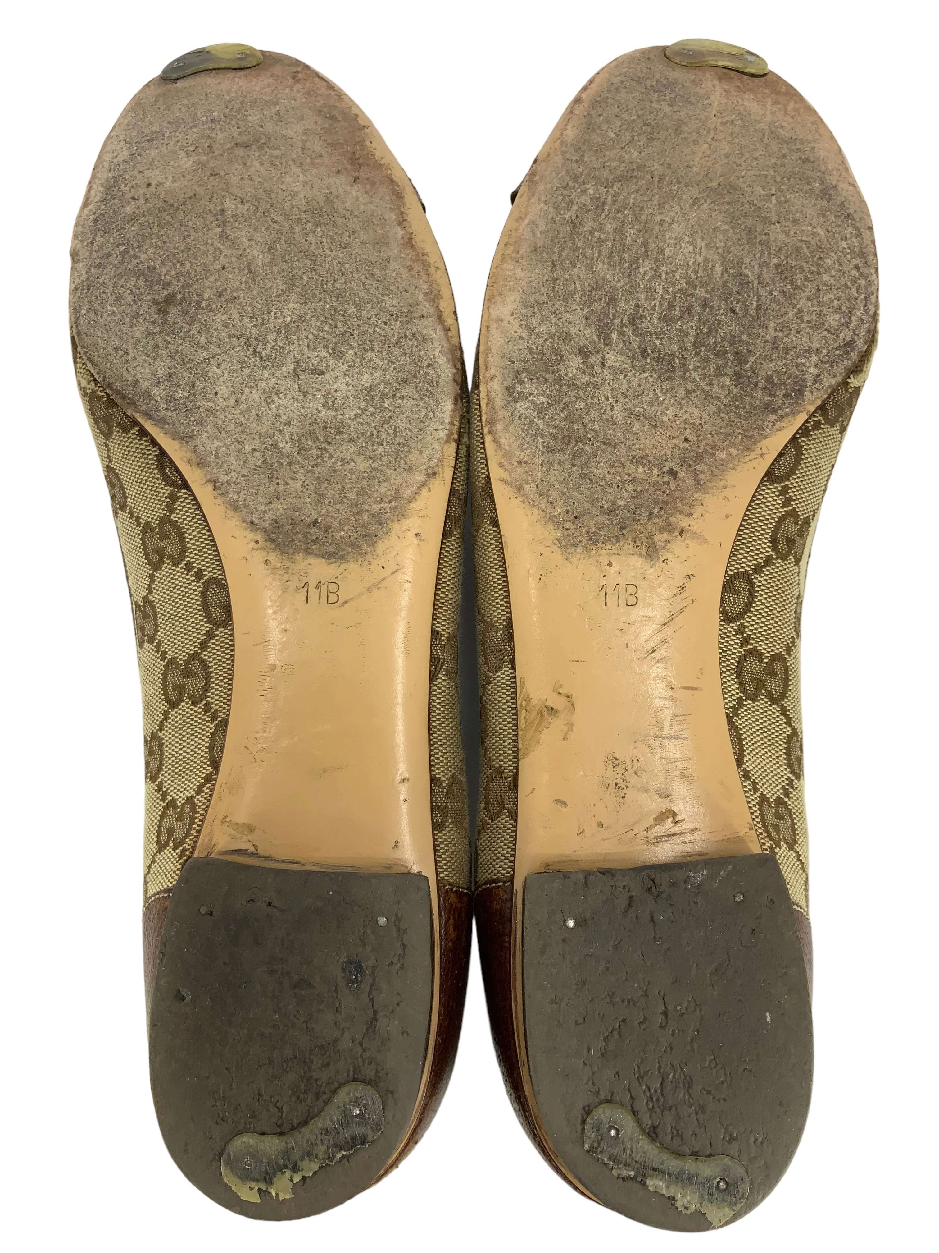 Gucci Vintage GG Canvas Bamboo Horsebit Ballet Flats Size 11