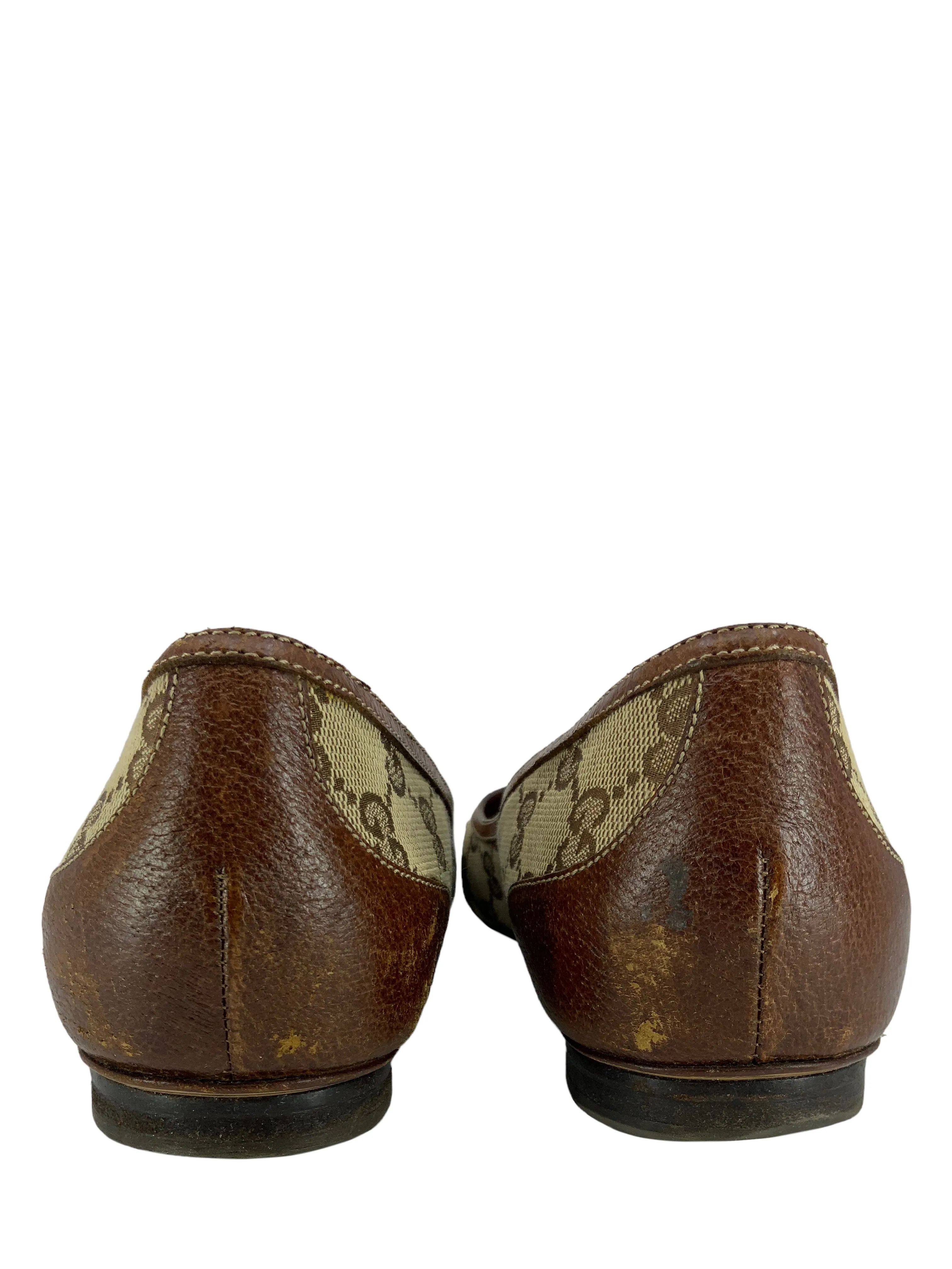Gucci Vintage GG Canvas Bamboo Horsebit Ballet Flats Size 11